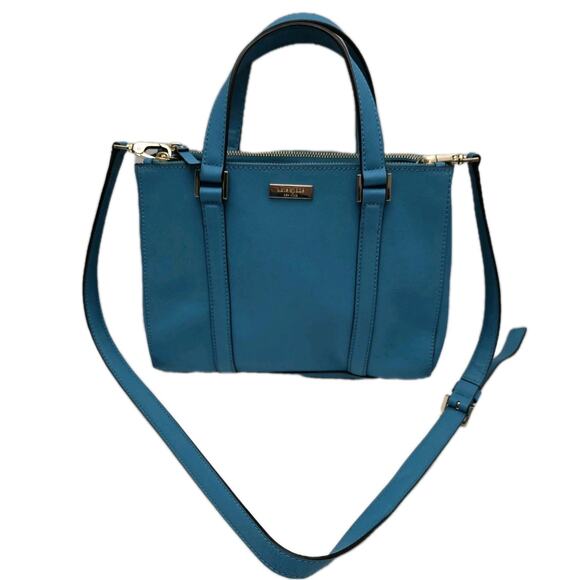 Kate Spade Newbury Lane Turquoise Saffiano Leather Satchel Crossbody Purse - Picture 1 of 15